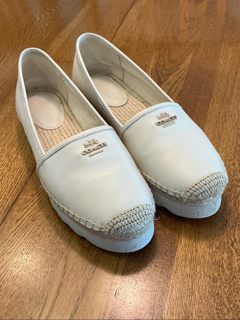 Woman’s Coach cream leather platform espadrille. Size 9.5. Toe cap. Barely worn!